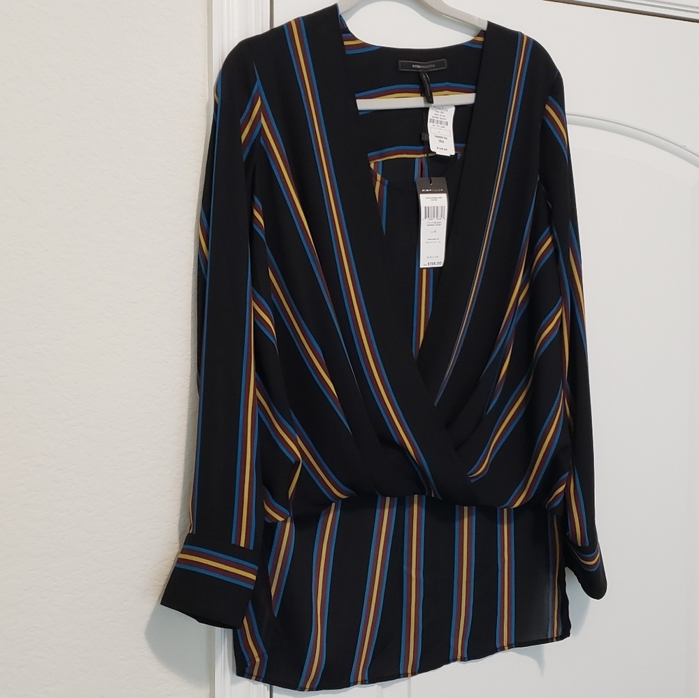 Striped wrap front blouse